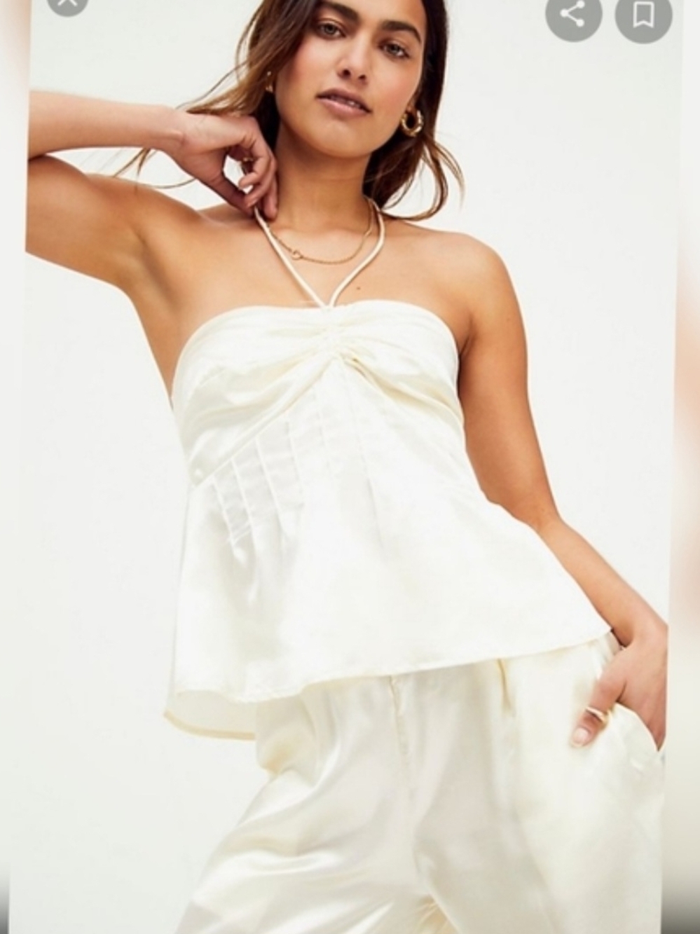 Free People Ivory Strapless Satin Peplum Camisole
